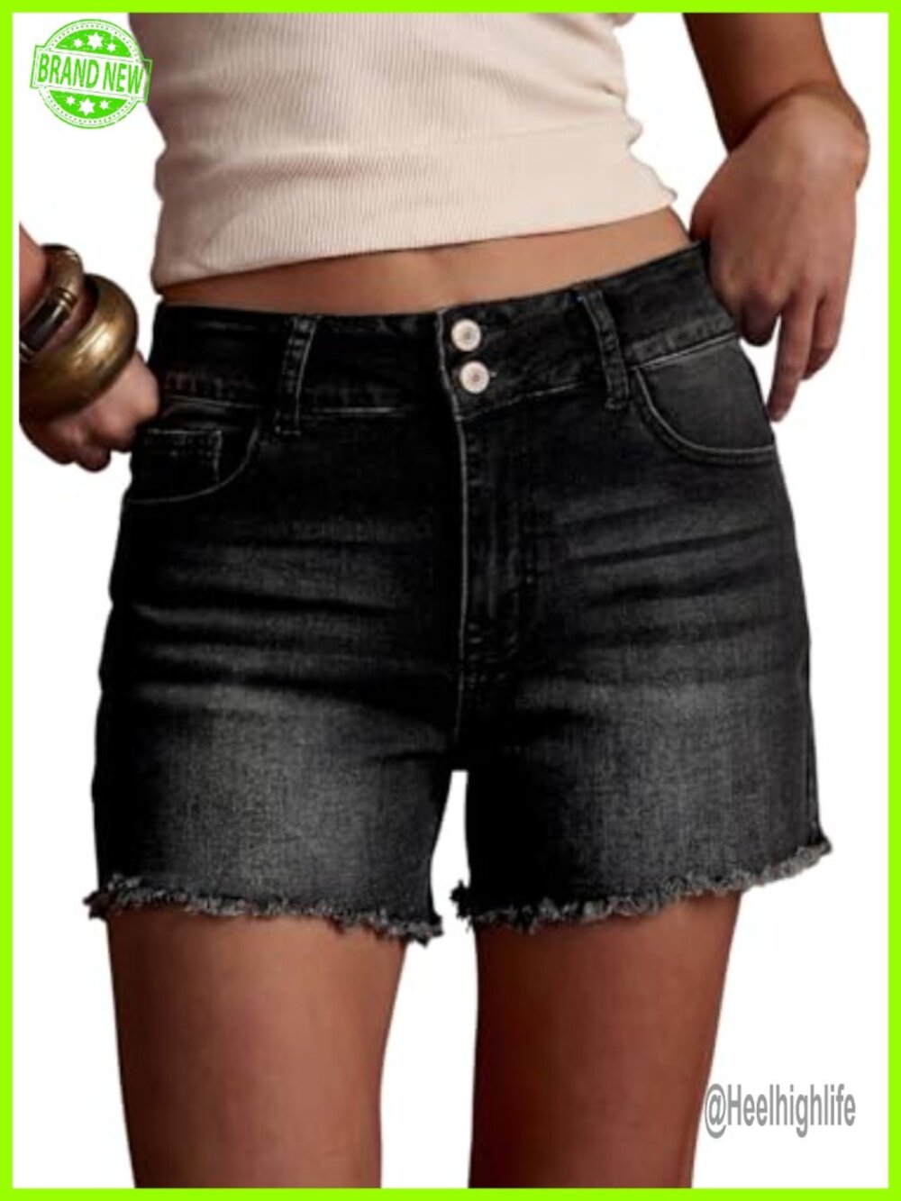 High Waisted Denim Jean Shorts Raw Hem Cotton
